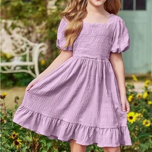 Charming Lavender Puff Sleeve Kids Dress